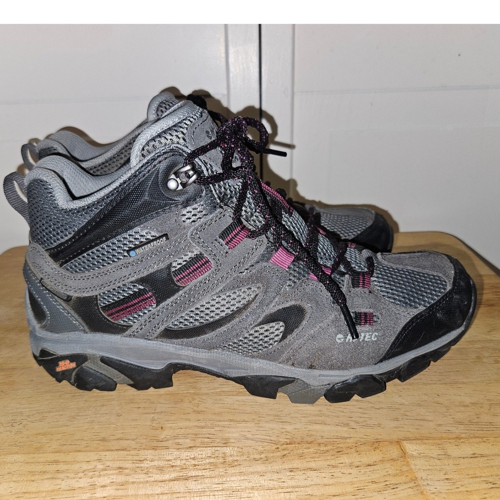 Hi-Tec Womens 8.5M Waterproof Hiking Boots Grey Black Pink 24126 Mid Top Trail